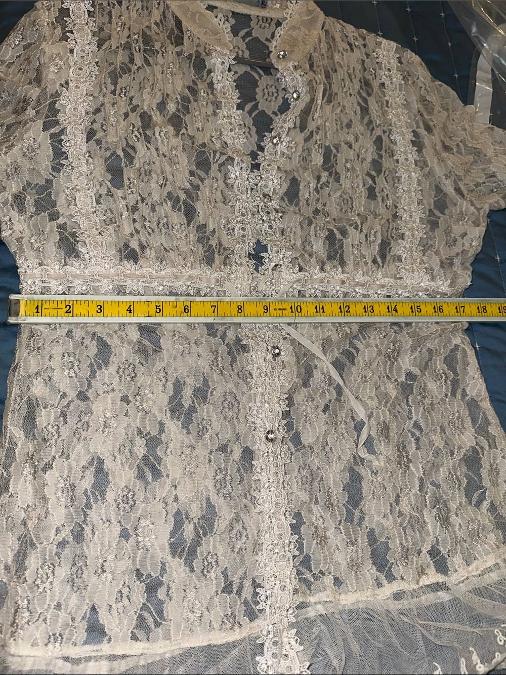 Sheer Lace Kimono Robe in Cream vintage 1 bottom loose - Picture 14 of 16